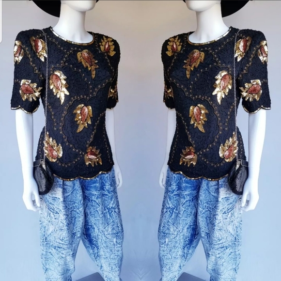 Vintage Hand Embroidery Silk Blouse π - Picture 3 of 9